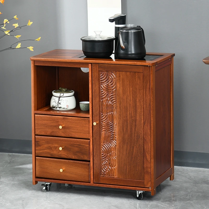 移动茶台小茶桌实木中式茶水柜带轮茶车茶叶收纳茶几茶具烧水边柜