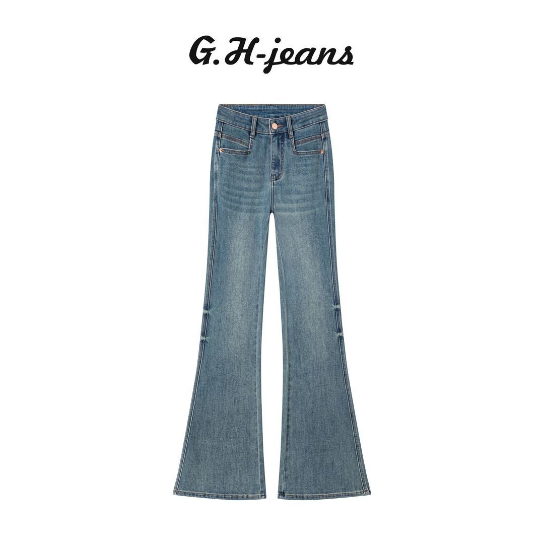 【G.H】柚蓝-大牌洗水显高级夏季新款三针走线中高腰提臀微喇牛仔裤