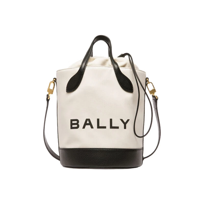 BALLY/巴利女士米色织物牛皮拼接水桶包6304522-HZO