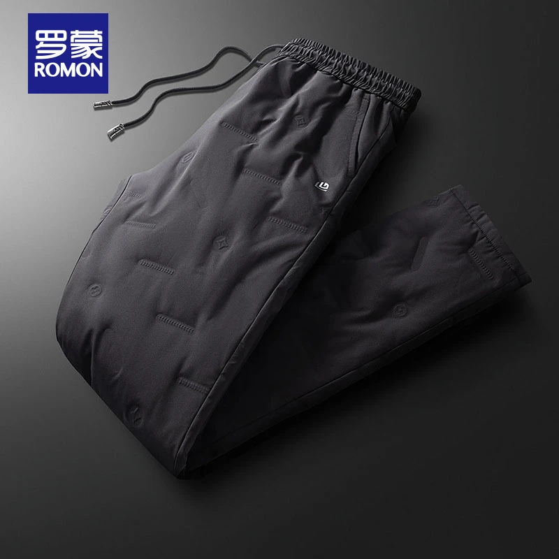 罗蒙男士轻薄羽绒裤黑色保暖冬季新款加厚防寒白鹅绒休闲大码长裤
