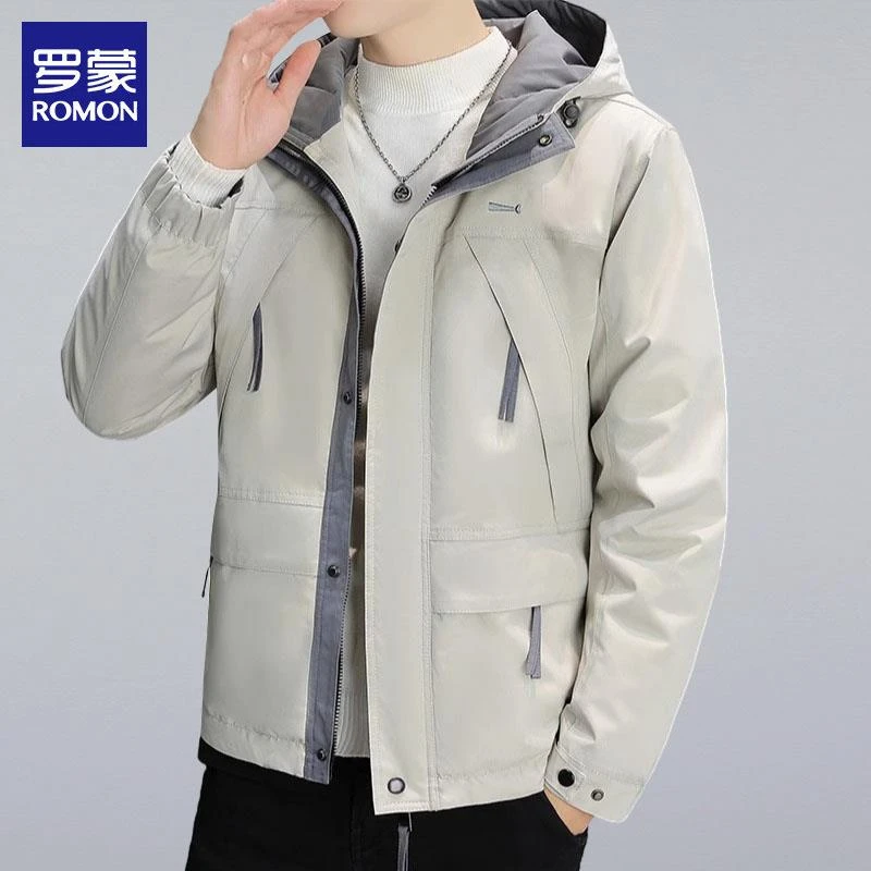 罗蒙轻薄羽绒服男士冬季新款加厚保暖白鸭绒休闲连帽外套韩版潮流