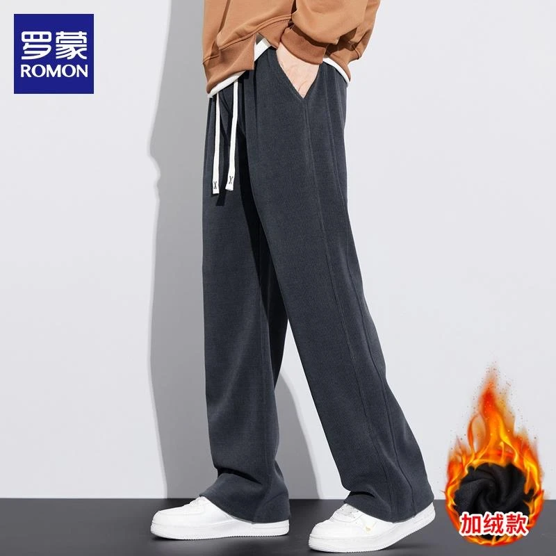 罗蒙灯芯绒休闲裤男士秋冬加绒加厚保暖潮流百搭新款阔腿直筒长裤