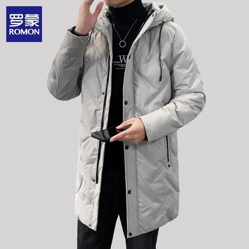 罗蒙羽绒服男士中长款秋冬季加厚保暖防寒大衣休闲连帽羽绒衣外套