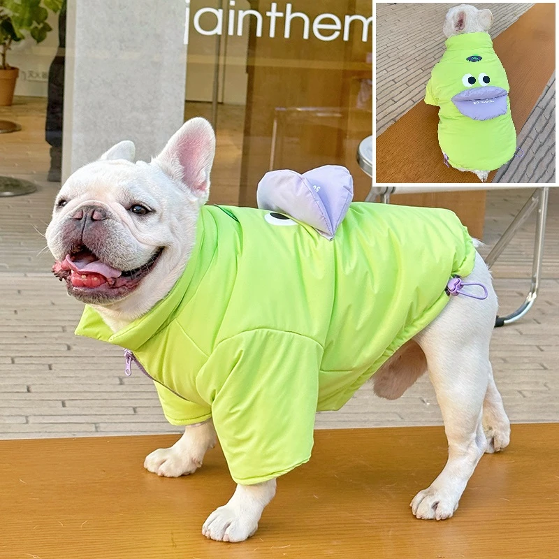 冬季新款法斗巴哥斗牛犬衣服加厚保暖荧光绿棉服搞笑防寒外套棉袄