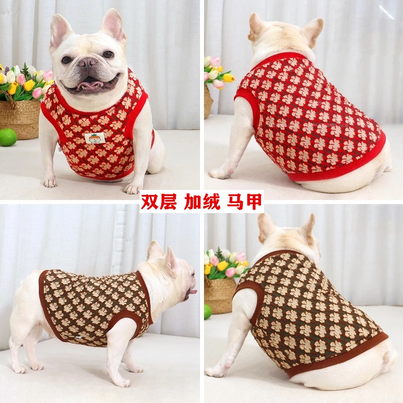 秋冬款法斗巴哥斗牛犬衣服加绒加厚短体胖狗双层背心保暖舒适马甲