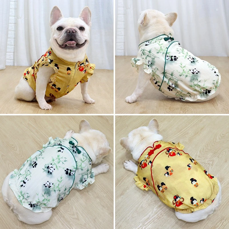 夏季薄款法斗衣服巴哥斗牛犬中式雪纺连衣裙唐装透气防掉毛公主裙