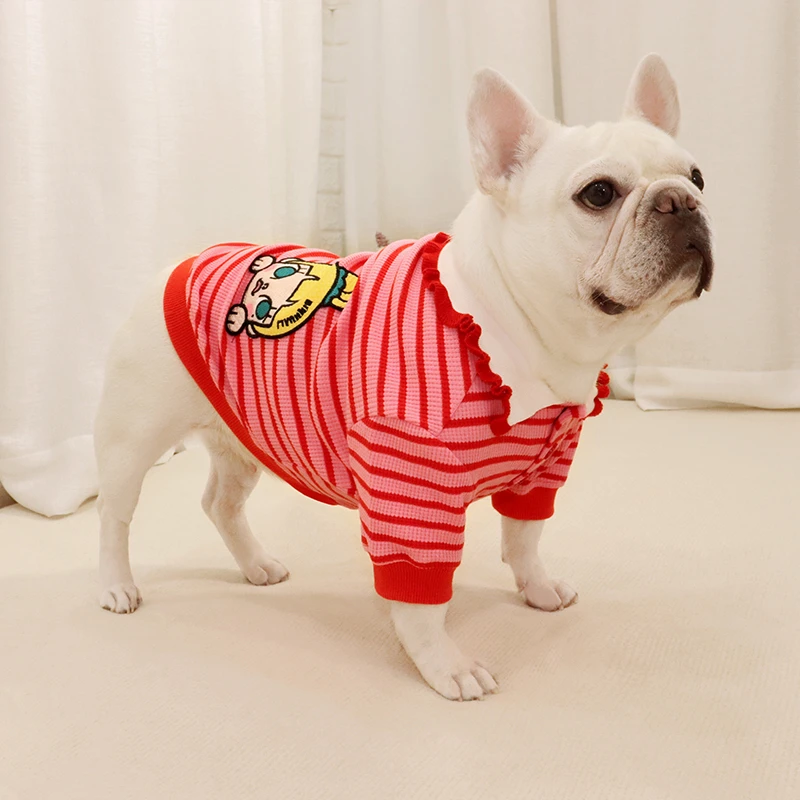 宠物狗狗法斗巴哥犬斗牛犬衣服博美秋季新款条纹卫衣可爱POLO衫