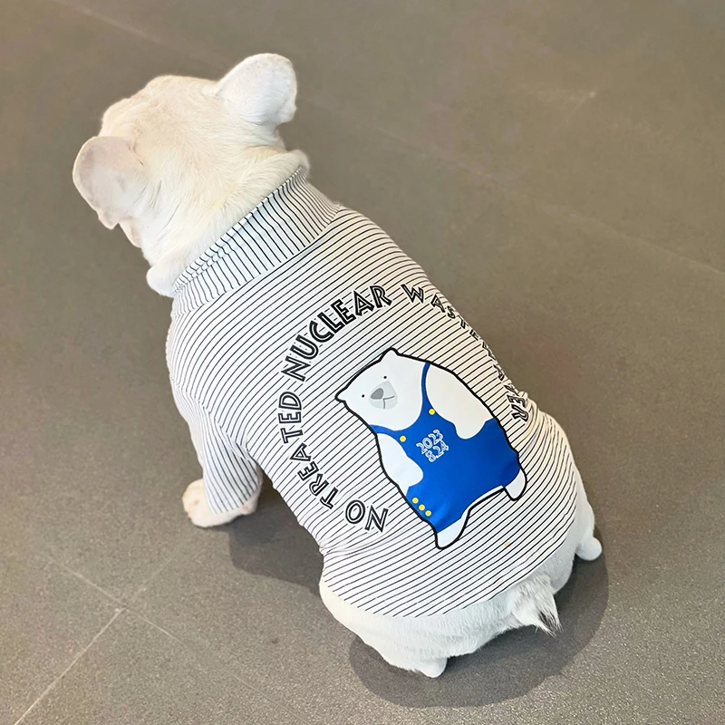 宠物狗狗法斗巴哥犬斗牛犬衣服条纹弹力舒适打底衫高领短袖秋冬款