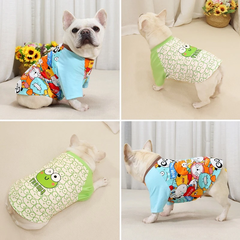 法斗巴哥犬斗牛犬衣服春秋薄款舒适短袖弹力棉卡通T恤胖狗卫衣潮