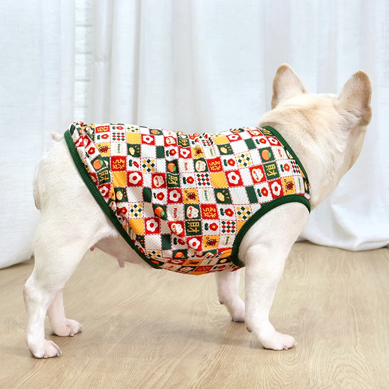 法斗巴哥斗牛犬衣服春夏季网眼透气防掉毛背心博美柯基短袖弹力潮