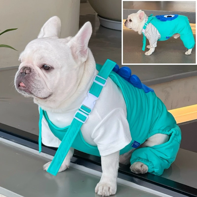 法斗巴哥斗牛犬棉服比熊雪纳瑞冬款保暖舒适衣服加厚背带裤四脚衣
