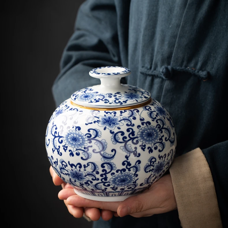 茶叶罐陶瓷密封罐家用储蓄高档大号半斤装储存泡茶复古青花将军罐