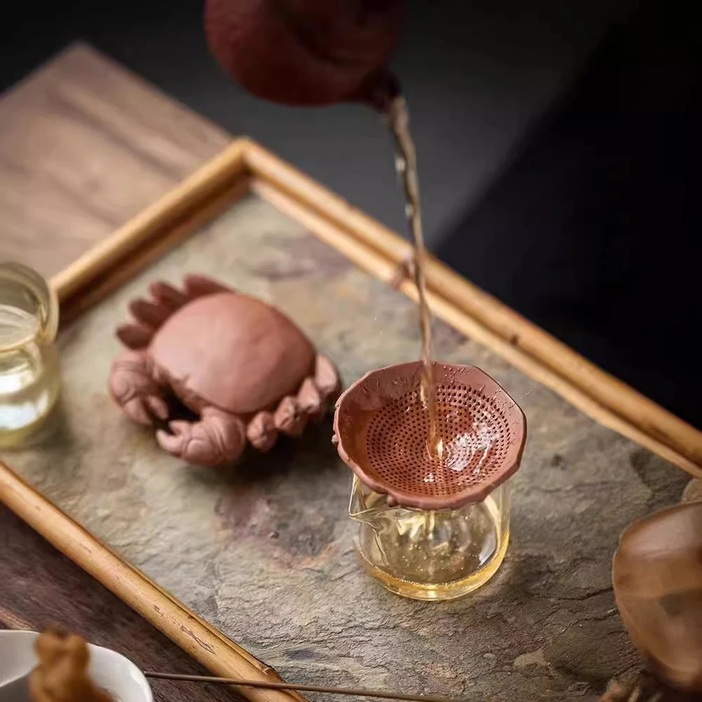 创意紫砂茶漏螃蟹一体过滤组滤茶可养茶宠摆件茶滤茶道配件桌茶台