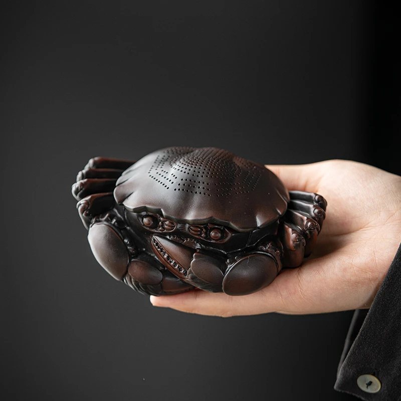 紫陶螃蟹茶漏全陶瓷一体过滤组可养茶宠摆件家用茶叶过滤网茶隔器