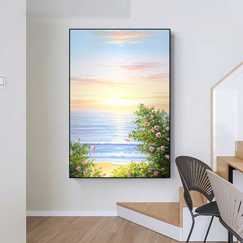 《花海》纯手绘海滩风景花卉客厅玄关装饰画简约立体肌理挂画