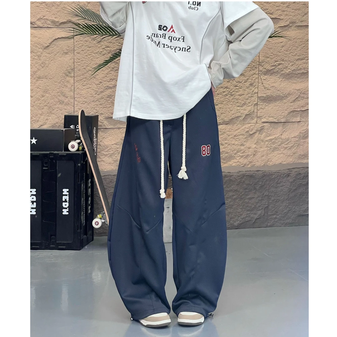 FXOP秋冬美式弯刀阔腿裤刺绣潮流ins宽松男女慵懒感休闲裤