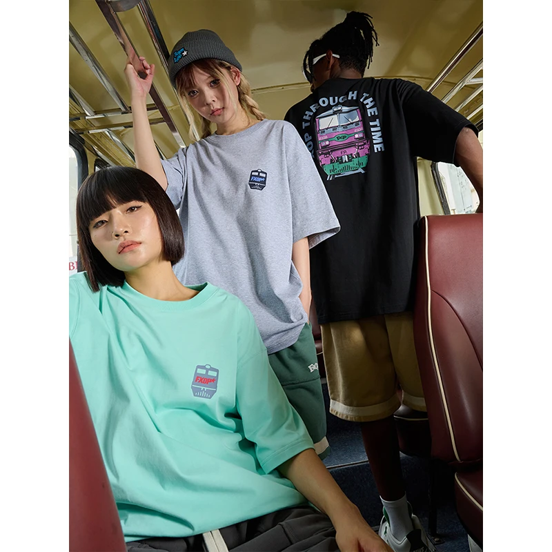 FXOP美式复古重磅火车短袖t恤春夏oversize国潮牌情侣半袖F2339