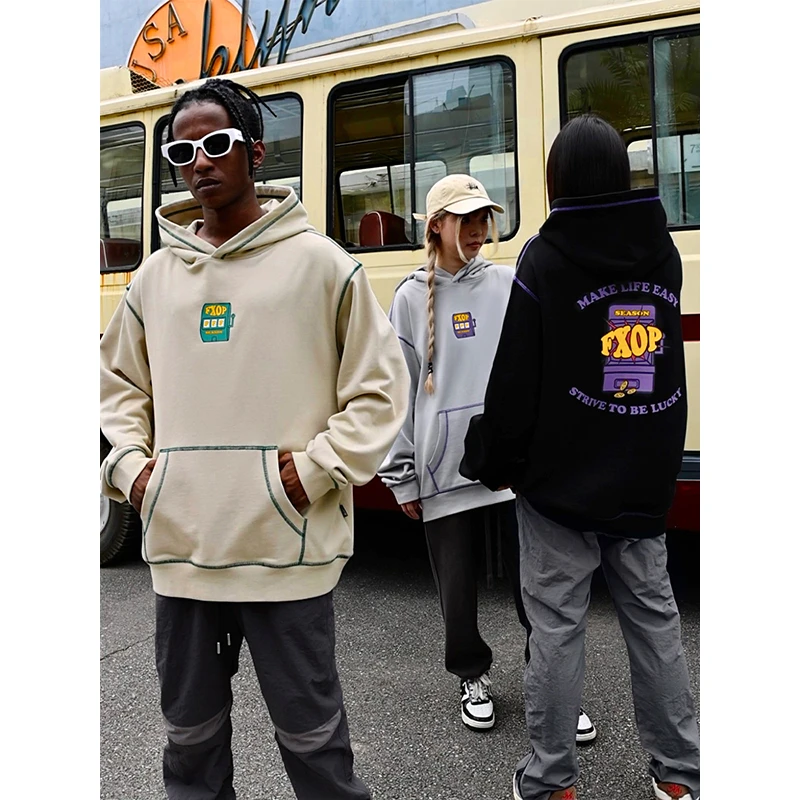 FXOP国潮小众设计游戏机连帽卫衣男女oversize美式复古外套F2362