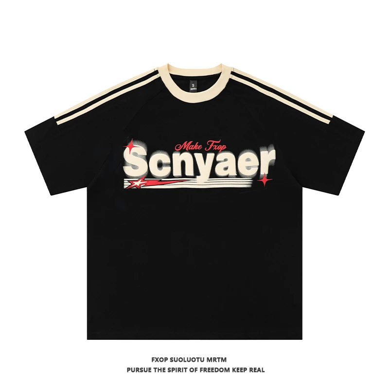 FXOP【DR】美式复古百搭情侣T恤字母印花街头夏季半袖上衣#KCS-W835