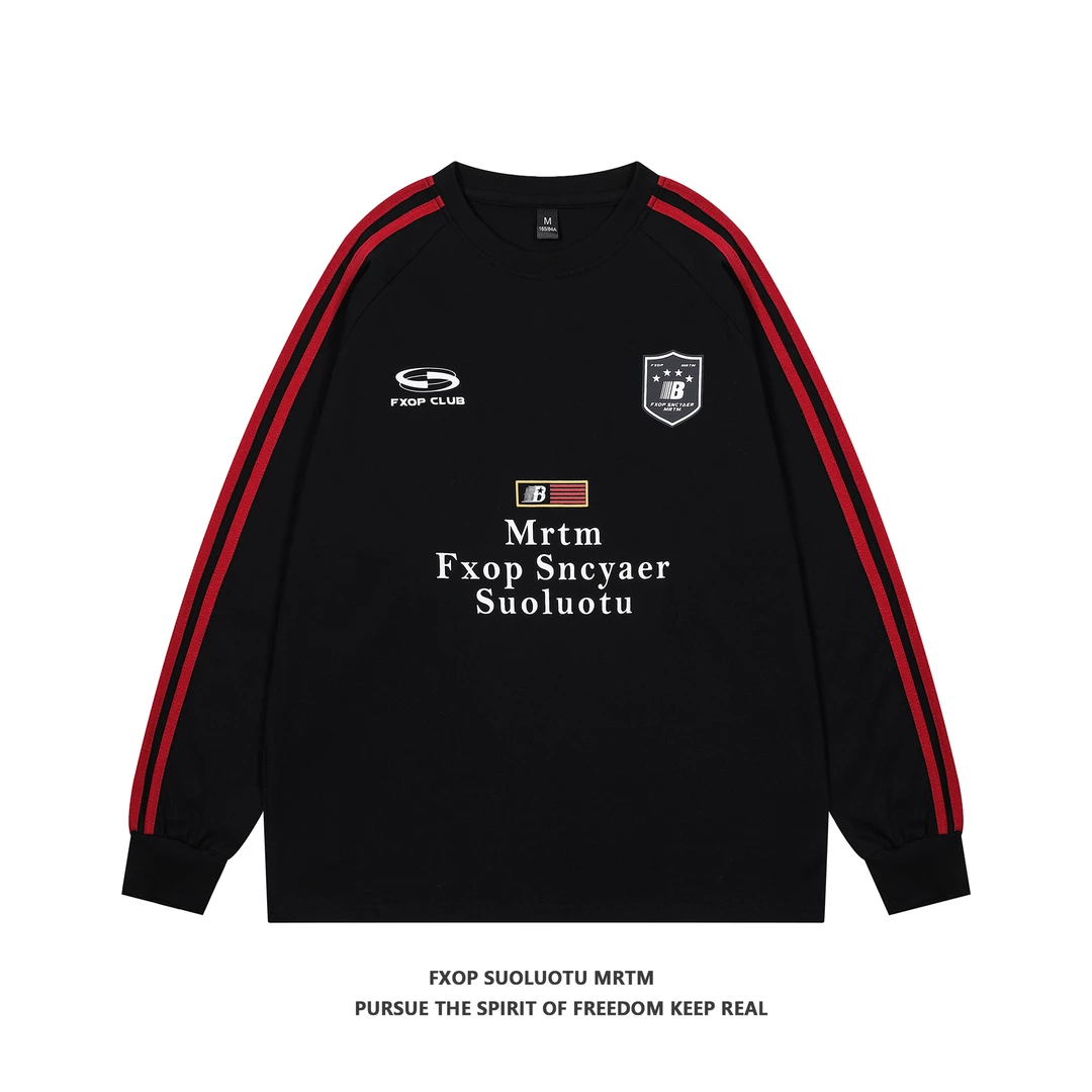 FXOP国潮新款美式条杠LOGO徽章长袖T恤情侣宽松潮流圆领卫衣L767