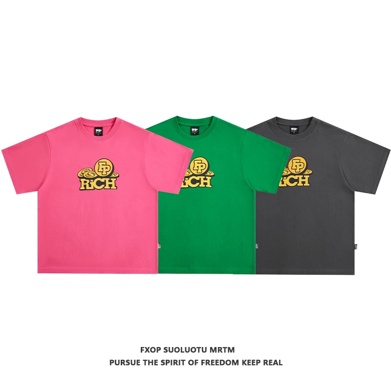 FXOP国潮310g重磅短袖t恤夏季宽松透气男女款圆领半袖上衣F2322