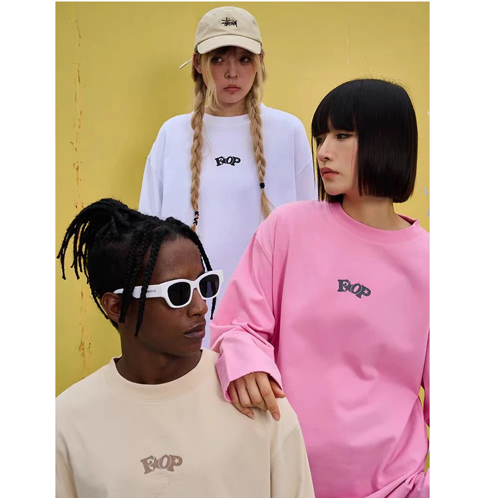 FXOP国潮简约基础LOGO纯棉长袖t恤男女同款美式oversize上衣F01