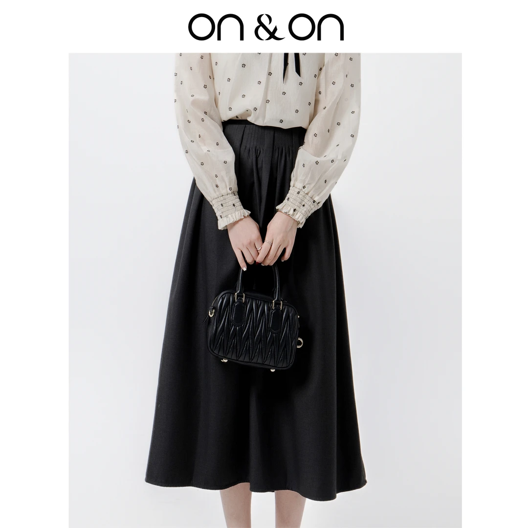 ON&ON/安乃安【欧若风】秋压褶气质时尚收腰显瘦褶皱伞裙N3SW10043