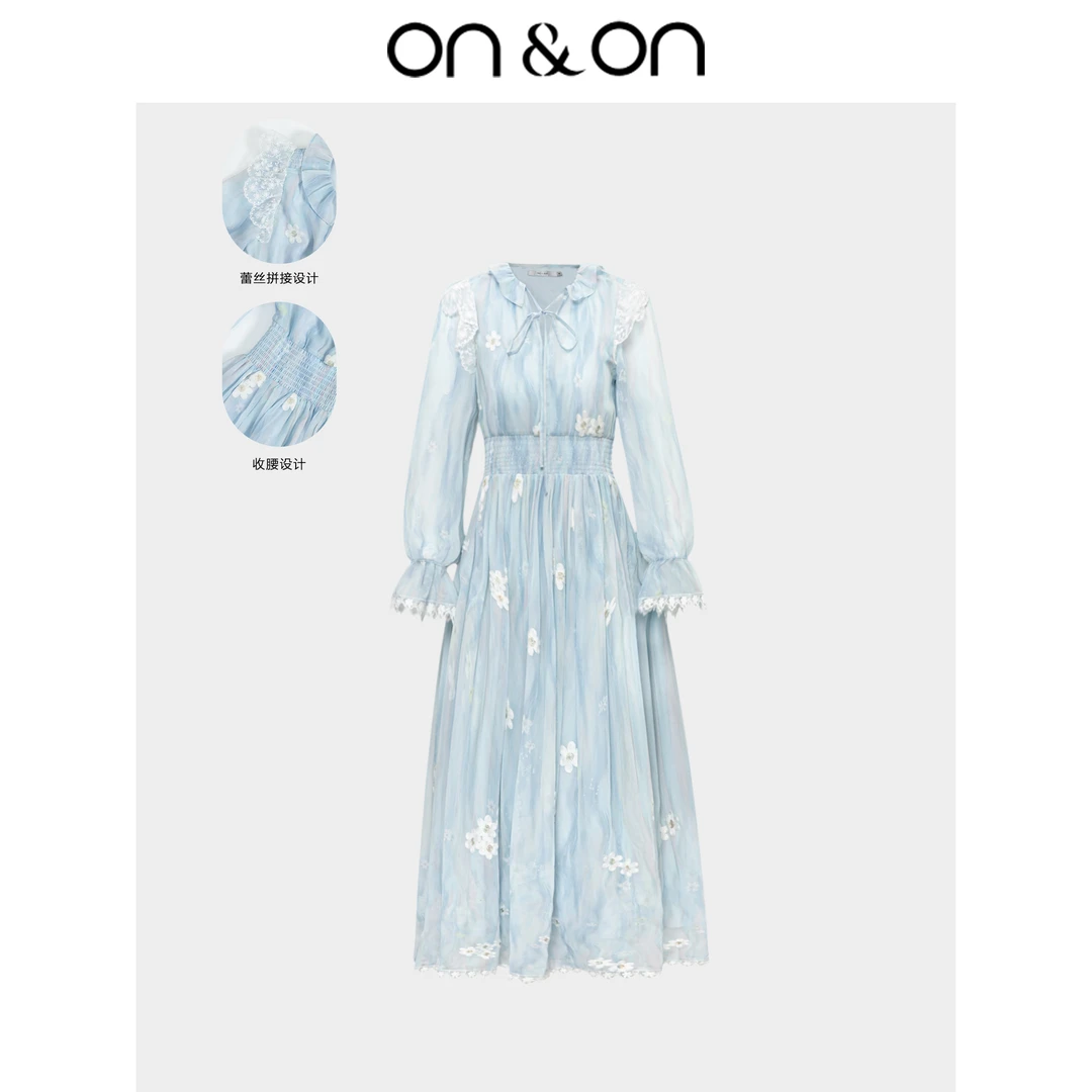 ON&ON/安乃安早秋新款荷叶系带刺绣防晒度假风连衣裙-N4SA1622611