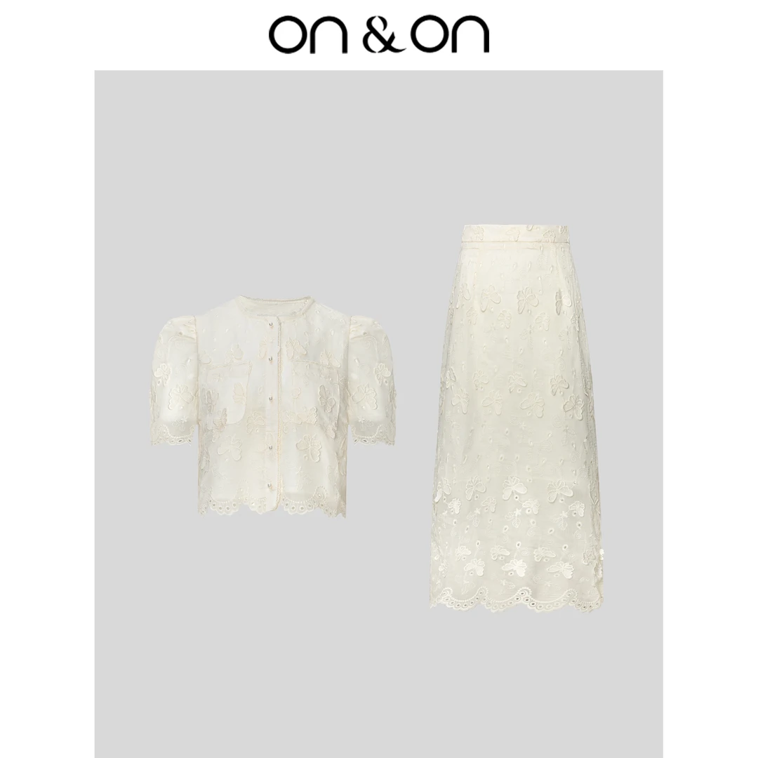 ON&ON/安乃安蝴蝶立体时尚刺绣小香上衣+高腰半裙N4SW7006291