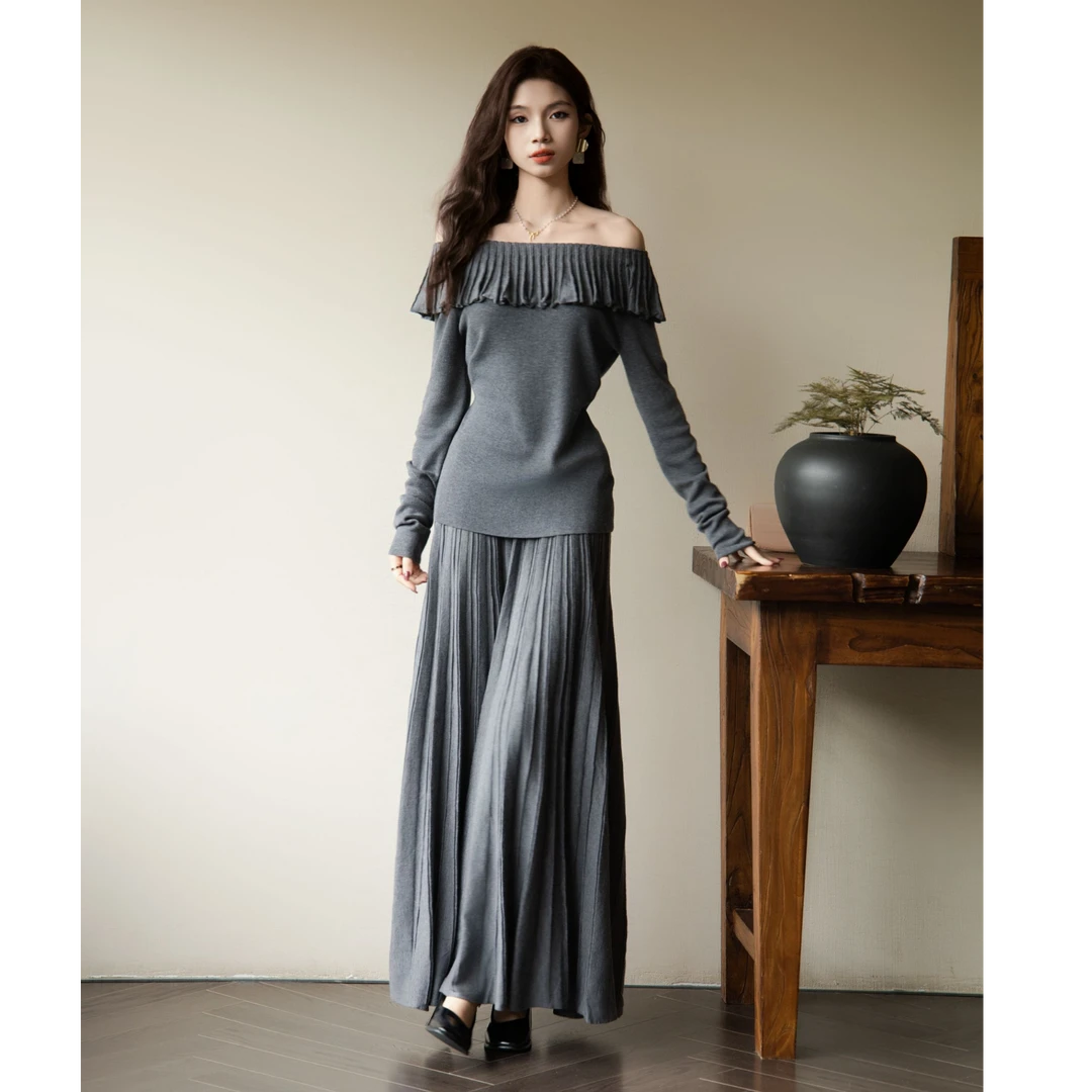 ON&ON/安乃安24冬季新款古早风甜美荷叶边显瘦针织套装-N4SW70111