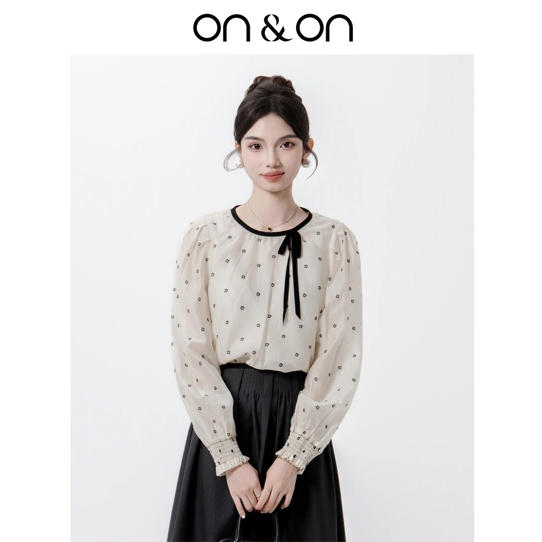 ON&ON/安乃安【欧若风】秋韩系蝴蝶结系带花朵气质小衫N4SA6324406