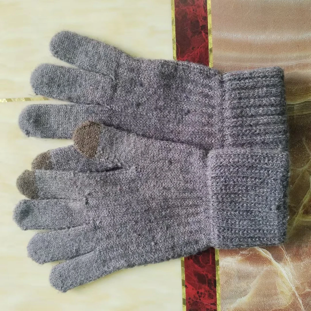 羊毛针织手套秋冬保暖卡其色灰咖色男女柔软亲肤