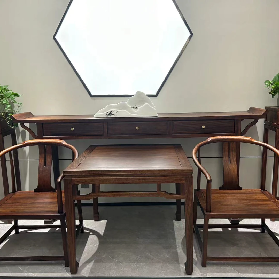 中堂小叶黄檀新中式六件套八仙桌古典条案别墅客厅款堂屋实木家具