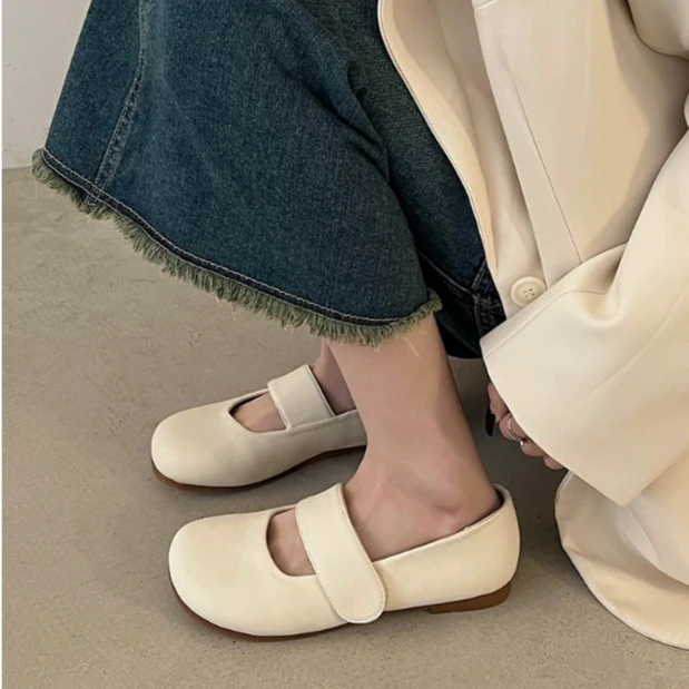 【大壮加肥加宽】-复古方头玛丽珍一字带魔术贴平底单鞋（36-43）