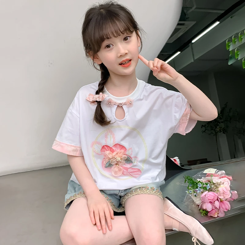 女童夏装新中式T恤2025新款洋气儿童中国风短袖t恤TX-7792
