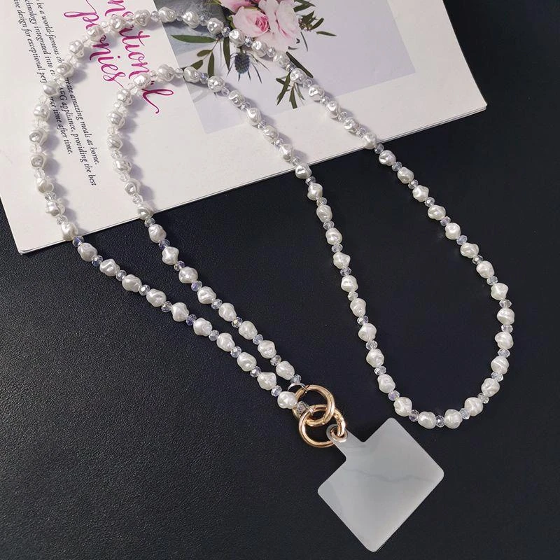 手机挂绳长款斜挎水晶珍珠挂链高端精致挂脖串珠链包包挂件通用女