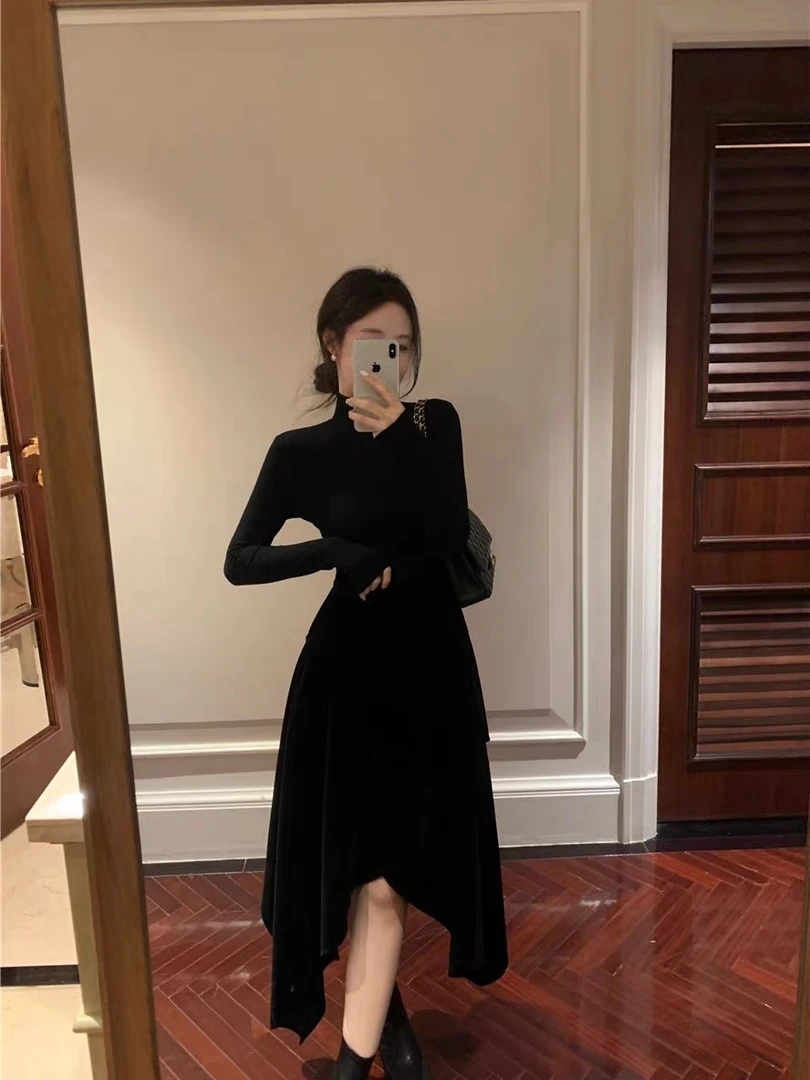 6700复古赫本风女秋季新款不规则半身裙加上衣两件套