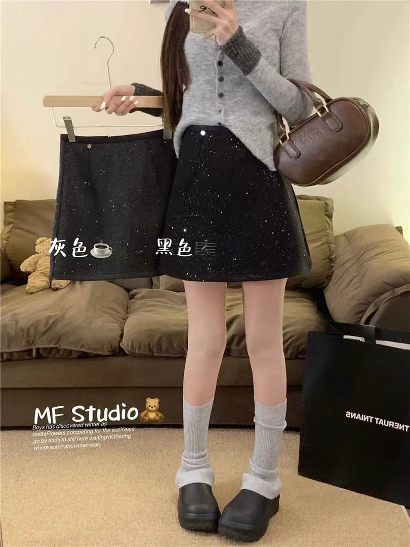 8805【冬日繁星】韩系高级感精致闪闪A字显瘦包臀半身裙