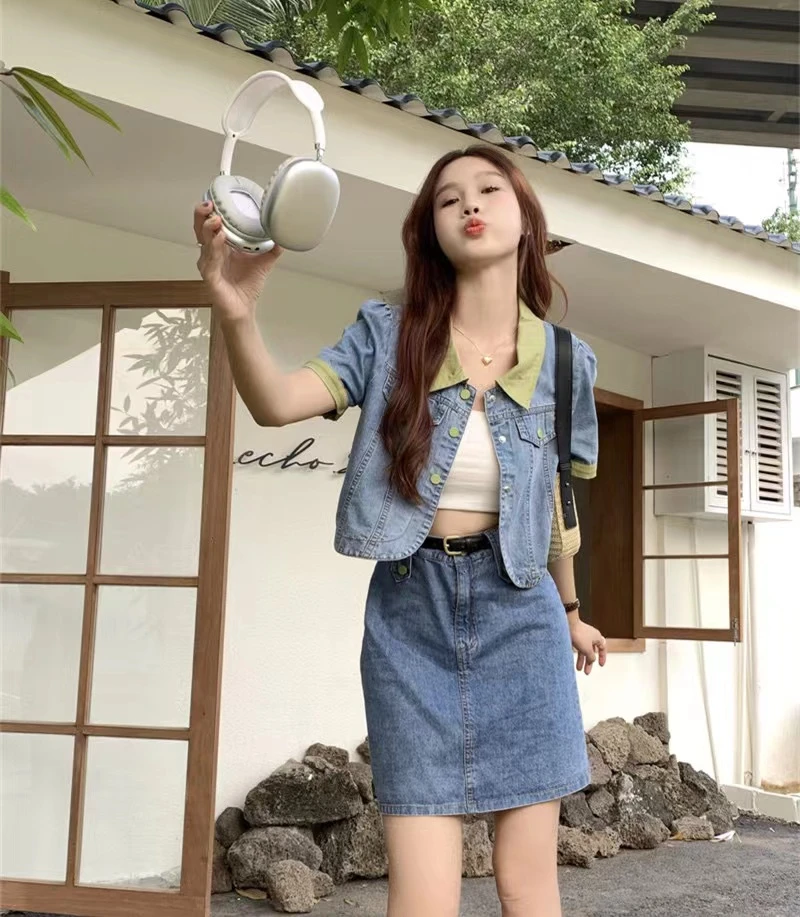 708-1夏季新款女装时尚套装短袖牛仔俩件套