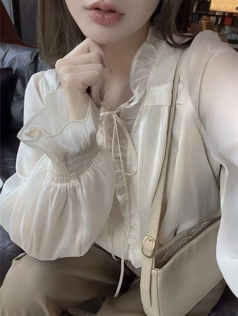 1080法式温柔风衬衫秋季新款洋气小衫宽松上衣女