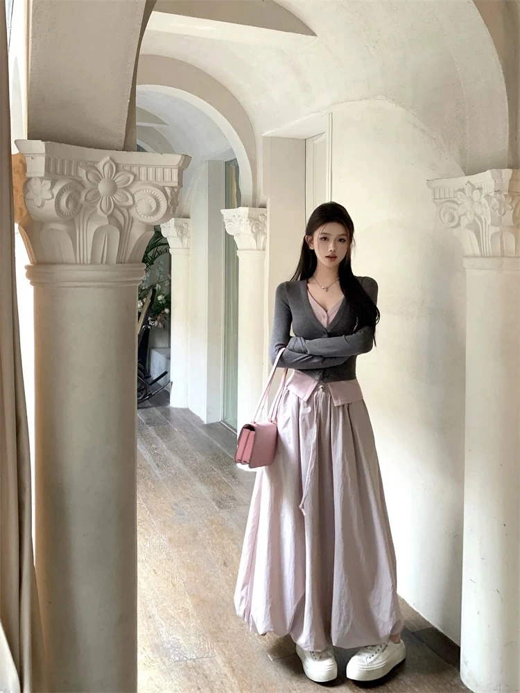 8807一整套入秋气质套装早秋温柔女秋装高级感上衣+裙子两件套