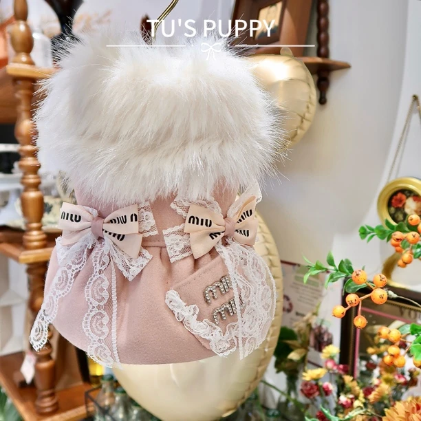 TU图原创Miu系千金风加绒连衣裙小狗粉嫩高贵宠物服装马尔济斯狗