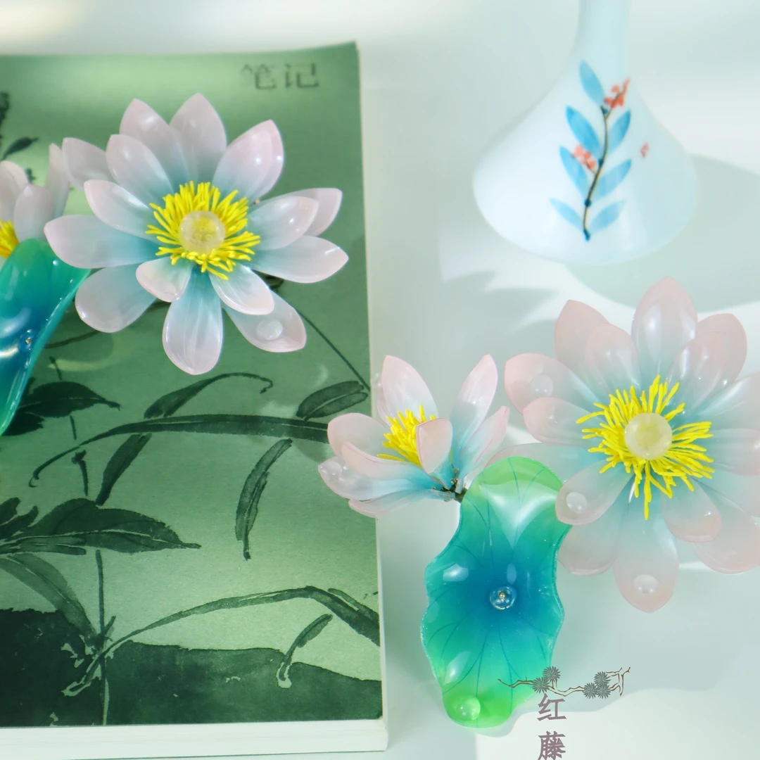 【红藤杖】|菡萏| 热缩荷花汉服瓶插手持古风发饰簪子日常盘发