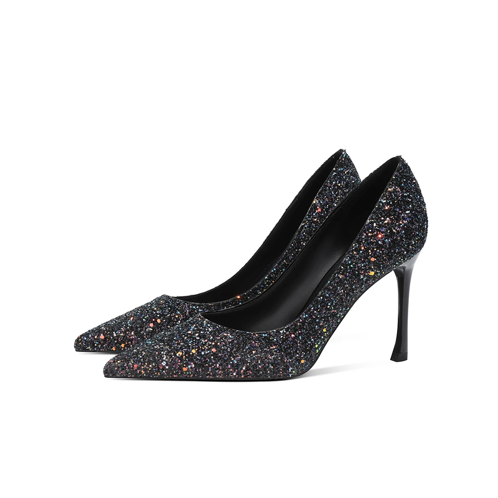 【甘师傅匠心之作】高跟鞋女超纤皮漆皮宴会气质尖头时尚亮片女鞋