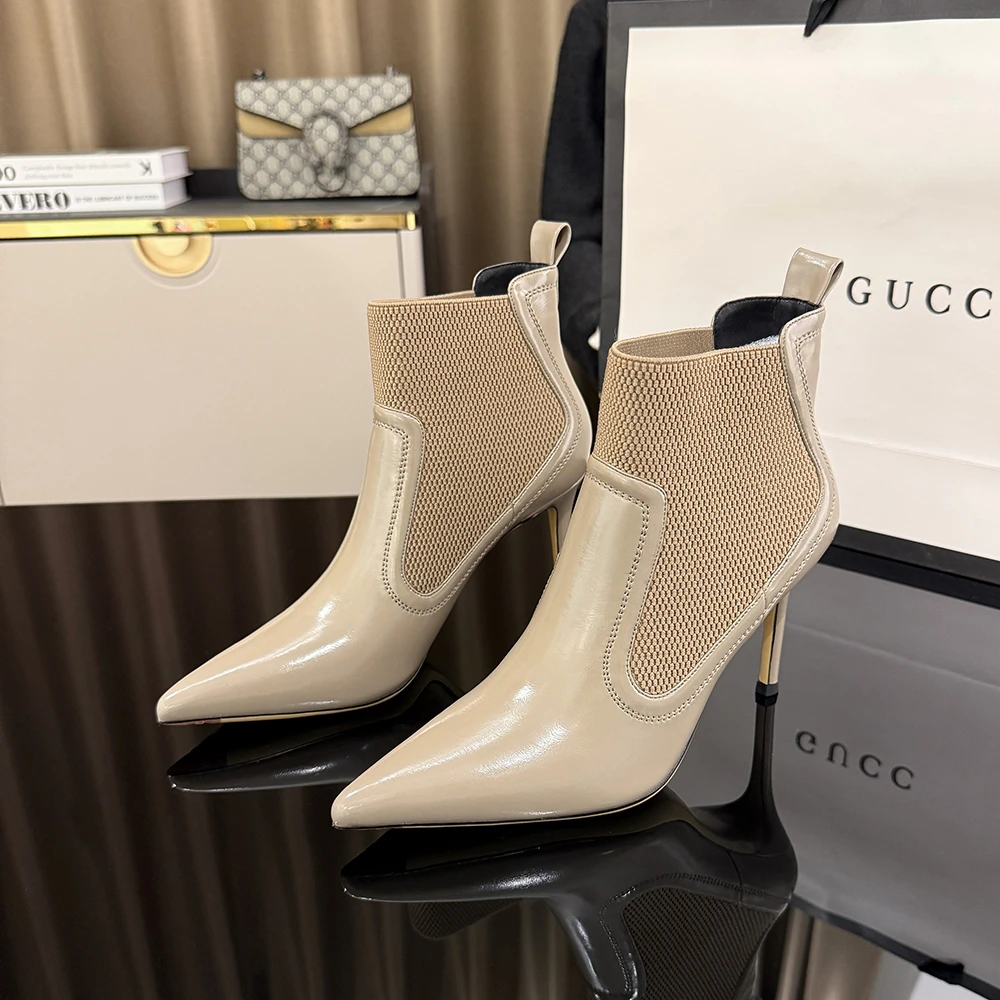 【甘师傅匠心之作】复古网红尖头高跟细跟气质时尚短筒瘦瘦靴女短靴