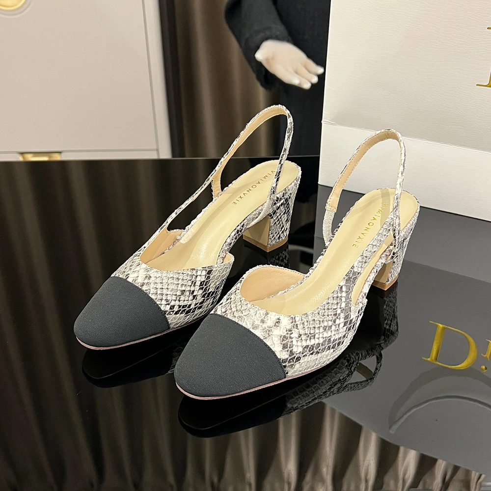 【甘师傅匠心之作】网红高跟鞋女黑色蛇纹复古方头粗跟不累脚单鞋女