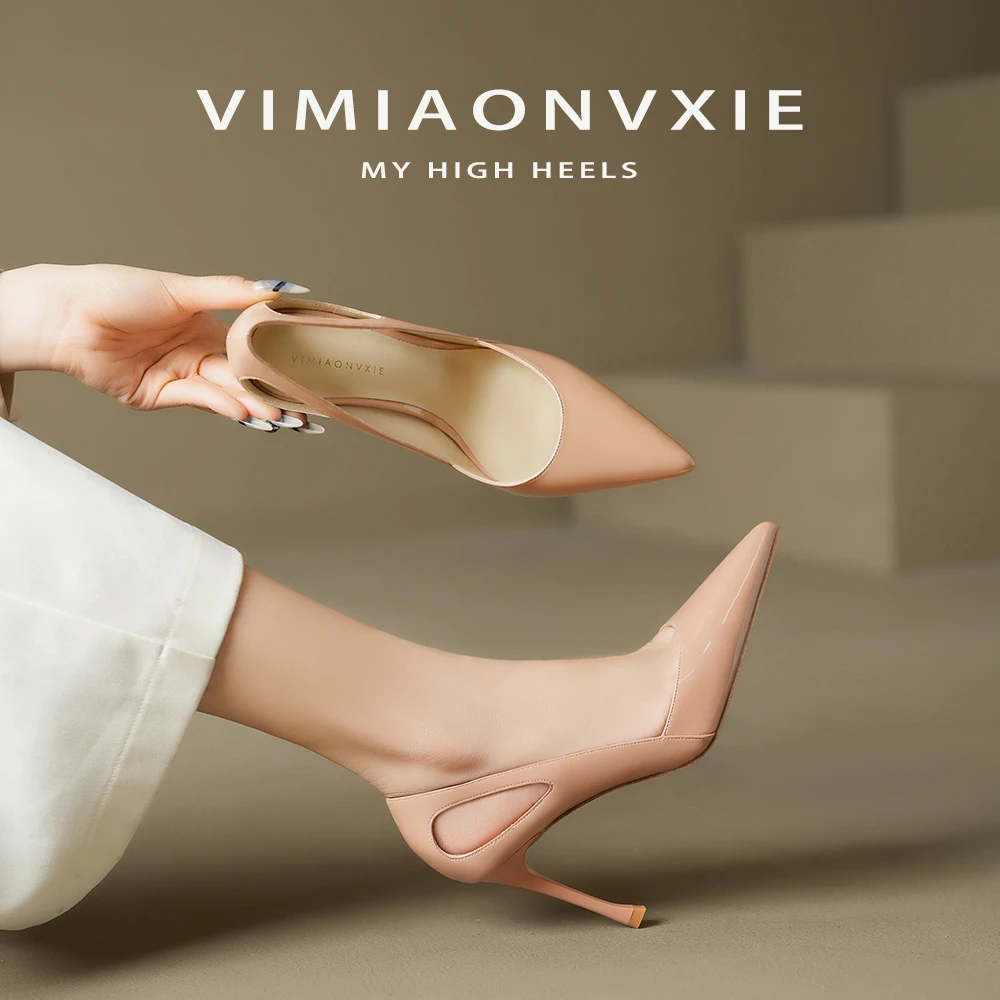 【甘师傅匠心之作】真皮高跟鞋女裸色细跟小众设计感尖头气质单鞋