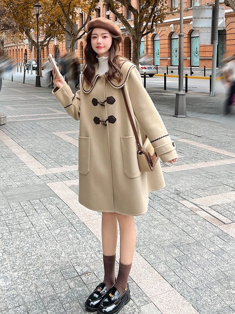 胖MM特大码300斤海军领毛呢子大衣秋冬新款韩系时尚宽松外套女潮2