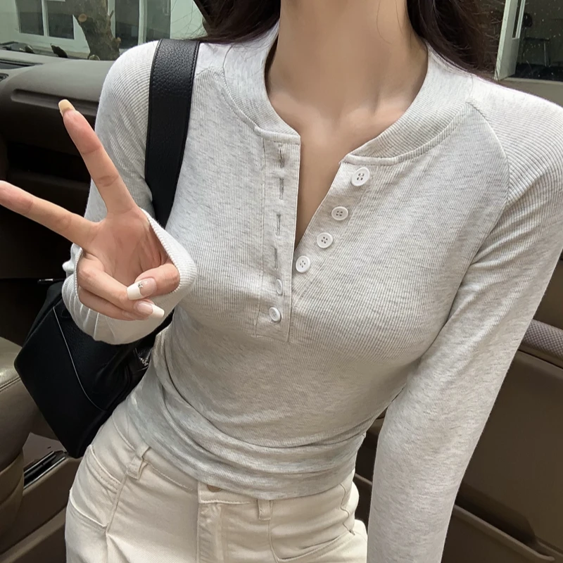 秋季半扣领2024港味辣妹风短款修身显瘦螺纹长袖T恤女内搭打底衫