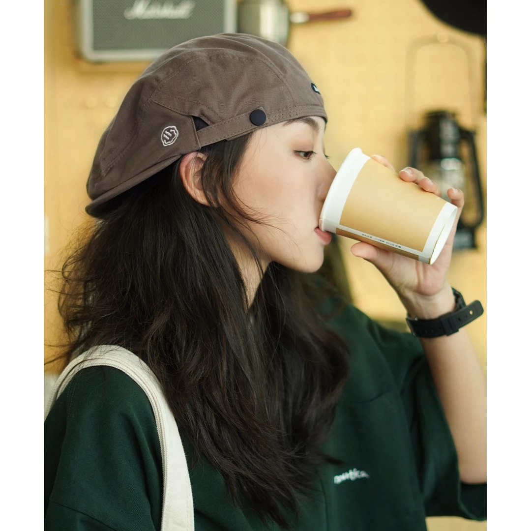 反戴字母贝雷帽大头围春秋冬蓓蕾复古帽男女日系男生帽男士画家帽